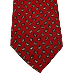 Vintage Club Room Wool Tie Red Paisley Handmade Italy‎ 3.5" x 57"
